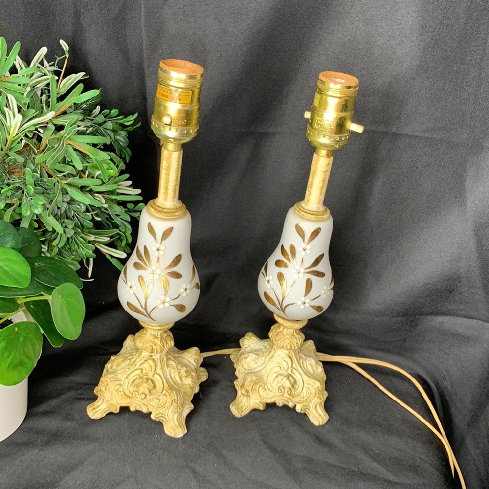 Set of 2 hard to find Vianne (VV) French mid century gilded table lamps
